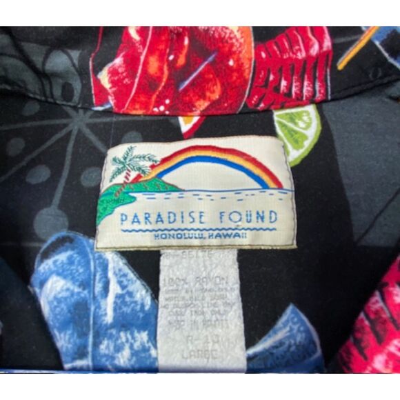 Vintage Paradise Found Hawaiian Shirt Mens L Cocktails Martini Button Up Casual - Picture 6 of 9